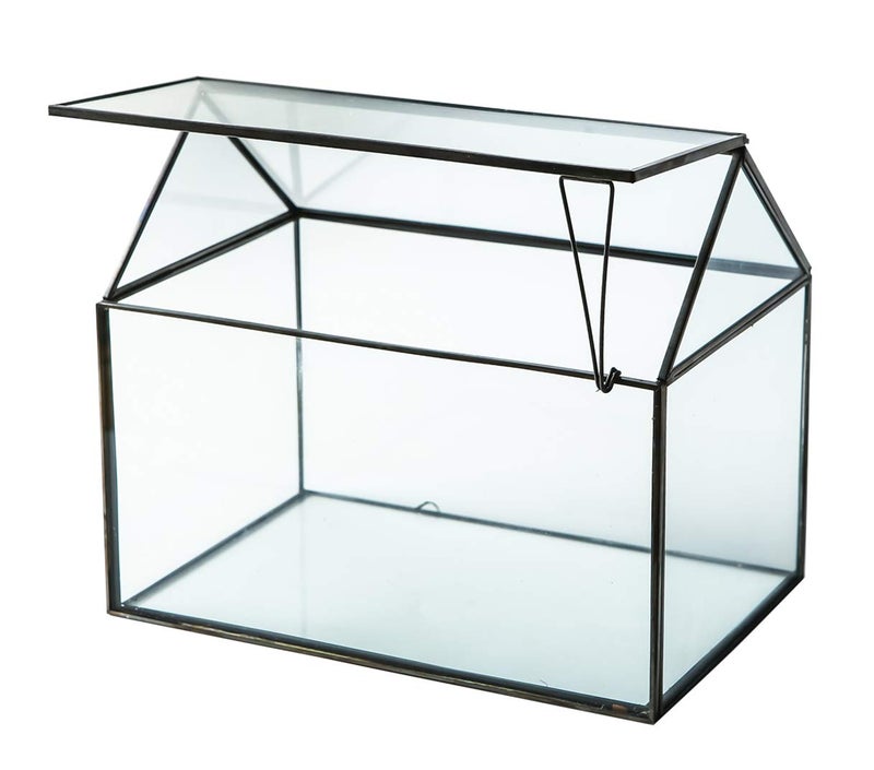 Levilan House Shape Close Glass Geometric Terrarium Tabletop Succulent Plant House Garden Planter Moss Fern Swing Lid, Flower Pot for Plants Succulent, Air Plant (Black) - Image 2